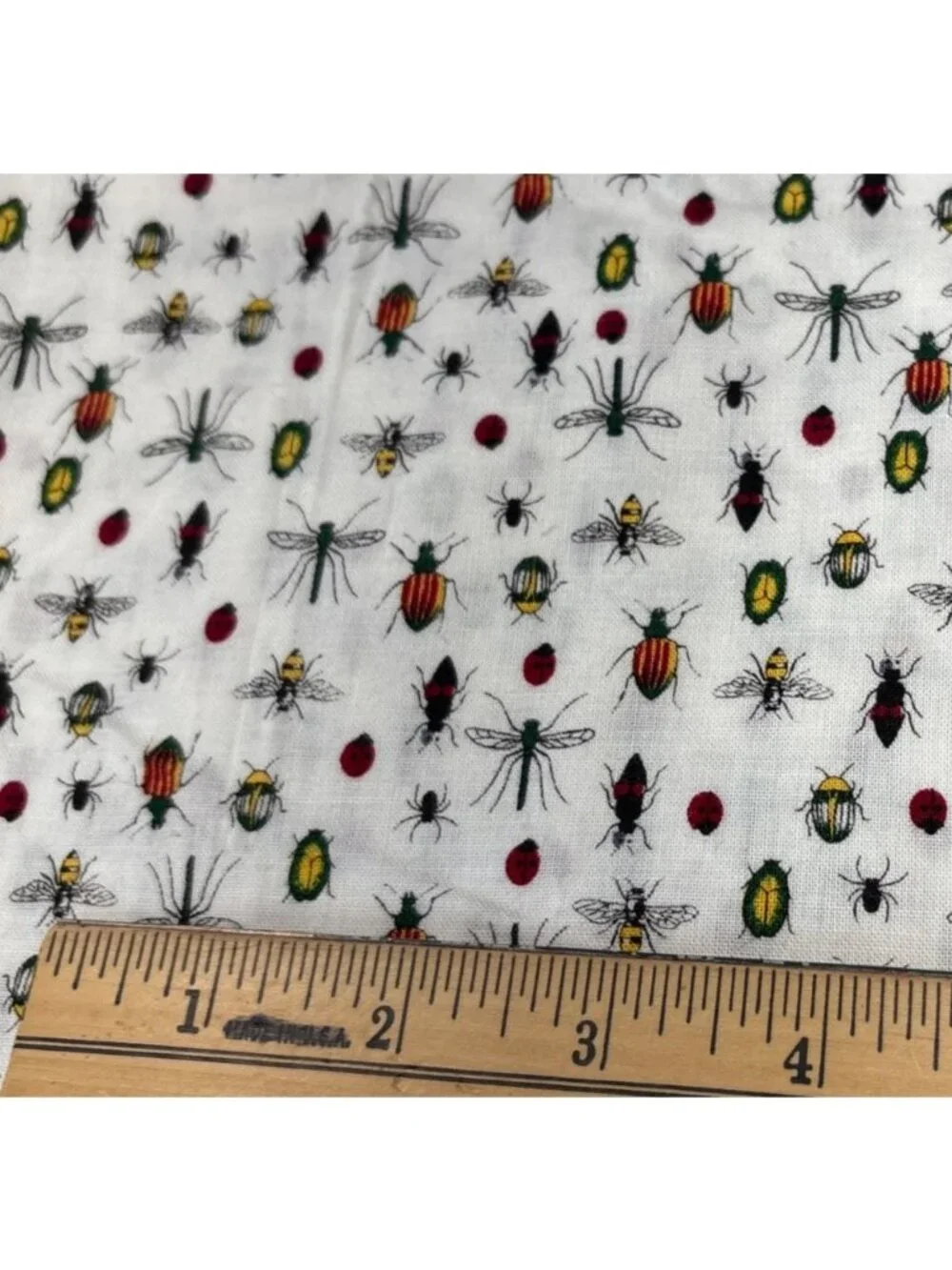 Bug Print White Cotton Fabric 16